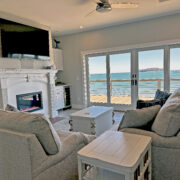 Electric Fireplace and ocean views - Sea Duck Cottage Maine